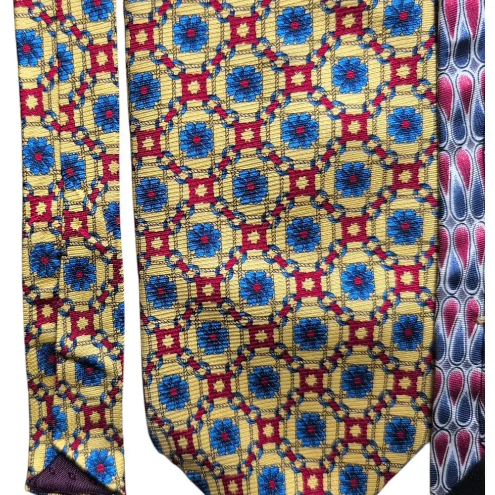 Henri Christiaan Tie Lot of 2 Silk Geometric‎ Pattern Paris British Designer